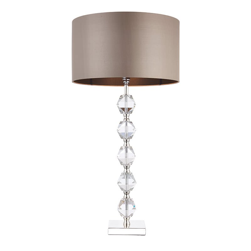 Table & Floor Lamp - Verdone - Taupe Silk Shade with Crystal Table Lamp Endon-VERDONE - Verdone - Taupe Silk Shade with Crystal Table Lamp