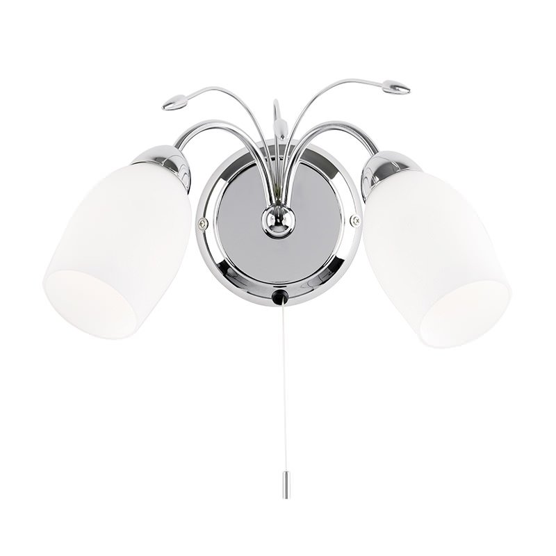 Endon-2007-2WBCH - Meadow - White Glass with Polish Chrome Twin Wall Lamp