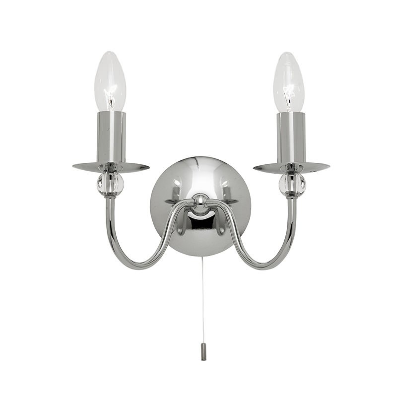 Wall Lights - Parkstone - Polished Chrome with Glass Twin Wall Lamp Endon-2013-2CH - Parkstone - Polished Chrome with Glass Twin Wall Lamp