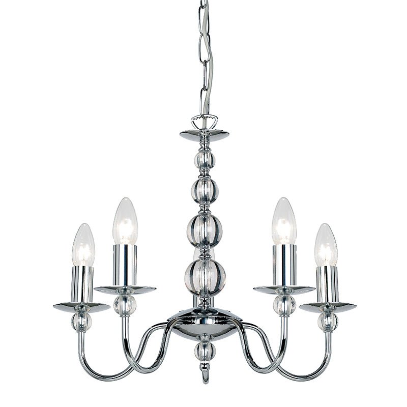 Endon-2013-5CH - Parkstone - Polished Chrome with Glass 5 Light Centre Fitting