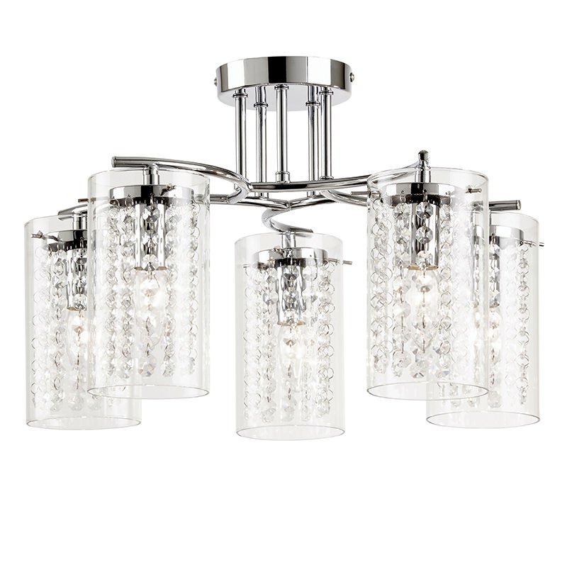 Endon-ALDA-5CH - Alda - Clear Glass with Crystal 5 Light Ceiling Lamp