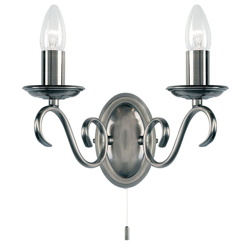 Wall Lights - Bernice - Antique Silver 2 Light Wall Lamp Endon-2030-2AS - Bernice - Antique Silver 2 Light Wall Lamp