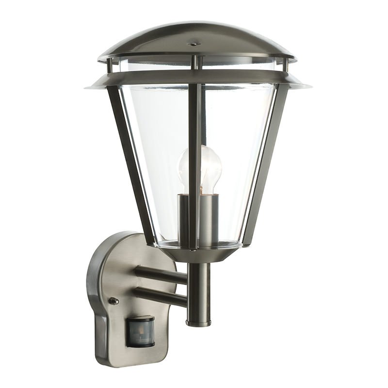 Saxby-49945 - Inova - Brushed Stainless Steel & Clear PIR Wall Lamp