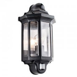 Traditional - Outdoor Satin Black Half Lantern PIR Wall Lamp