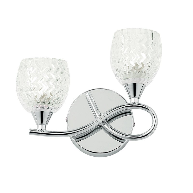 Wall Lights - Boyer - Chrome With Cut Clear Glass Right Twin Wall Lamp Endon-BOYER-2WBCH-R - Boyer - Chrome With Cut Clear Glass Right Twin Wall Lamp