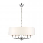 Nixon - Nickel 6 Light Pendant with Crystal & Vintage White Shade Nixon - Nickel 6 Light Pendant with Crystal & Vintage White Shade