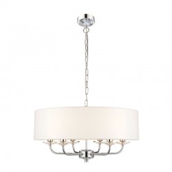 Nixon - Nickel 6 Light Pendant with Crystal & Vintage White Shade Nixon - Nickel 6 Light Pendant with Crystal & Vintage White Shade