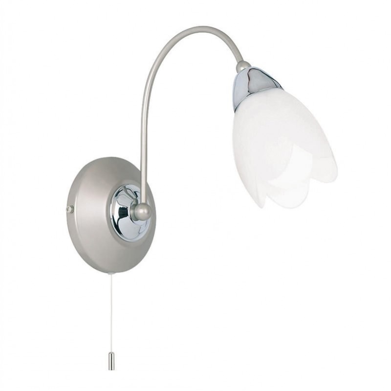 Endon-124-1 - Petal - Satin Chrome & Matt Opal Glass Single Wall Lamp
