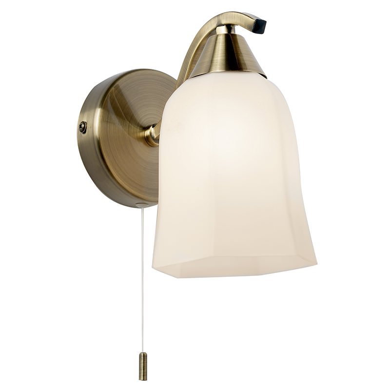 Wall Lights - Alonso - Antique Brass and Opal Glass Wall Lamp Endon-96971-WBAB - Alonso - Antique Brass and Opal Glass Wall Lamp