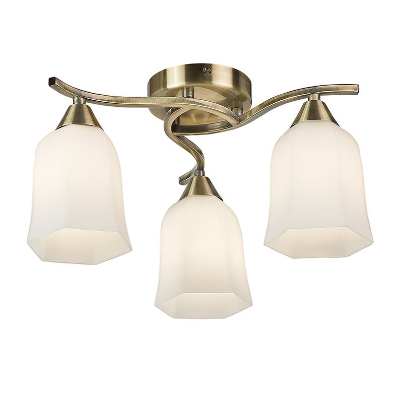 Ceiling Lights - Alonso - Antique Brass and Opal Glass 3 Light Centre Fitting Endon-96973-AB - Alonso - Antique Brass and Opal Glass 3 Light Centre Fitting