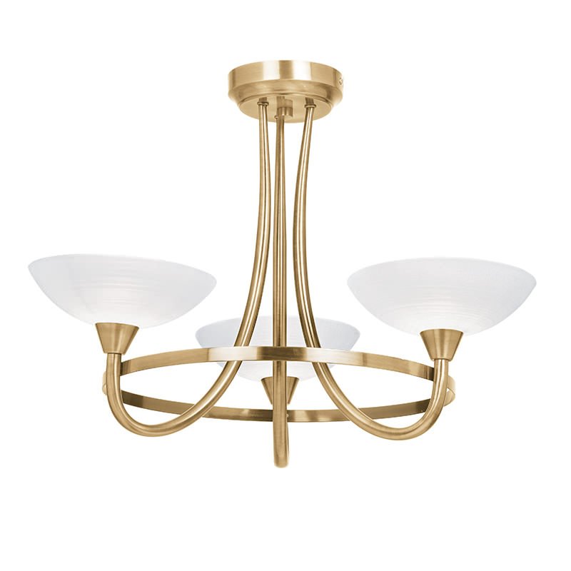 Endon-CAGNEY-3AB - Cagney - Antique Brass & White Glass 3 Light Centre Fitting