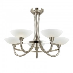 Cagney - Satin Chrome 5 Light Centre Fitting with White Glass  Cagney - Satin Chrome 5 Light Centre Fitting with White Glass