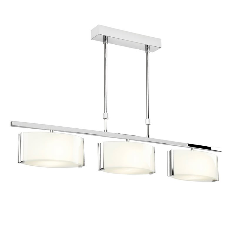 Endon-CLEF-BAR-3CH - Clef - White Glass with Chrome 3 Light over Island Fitting