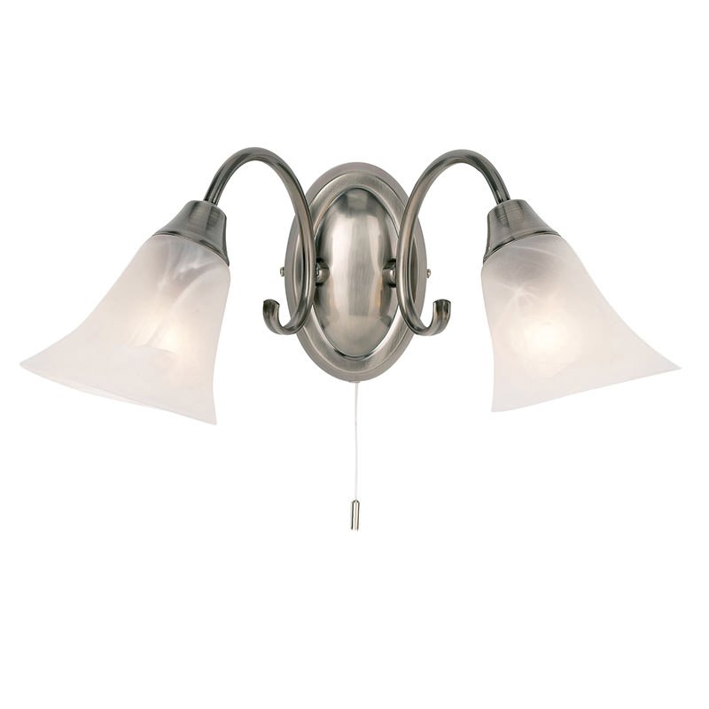 Wall Lights - Hardwick - Alabaster Glass with Antique Silver Twin Wall Lamp Endon-144-2AS - Hardwick - Alabaster Glass with Antique Silver Twin Wall Lamp
