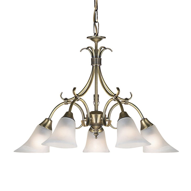 Endon-144-5AN - Hardwick - Alabaster Glass with Antique Brass 5 Light Pendant