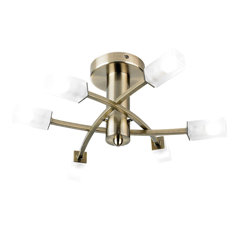 Endon-146-6AB - Havana - Frosted Glass with Antique Brass 6 Light Ceiling Lamp