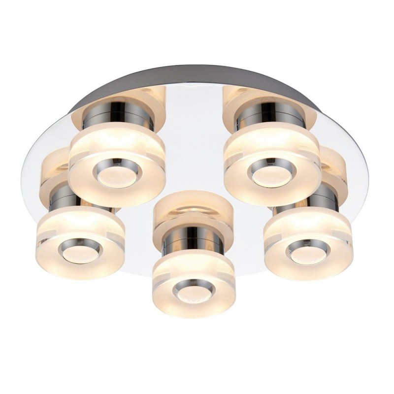 Bathroom Lights - Rita - LED Polished Chrome with Frosted 5 Light Ceiling Lamp Endon-68913 - Rita - LED Polished Chrome with Frosted 5 Light Ceiling Lamp