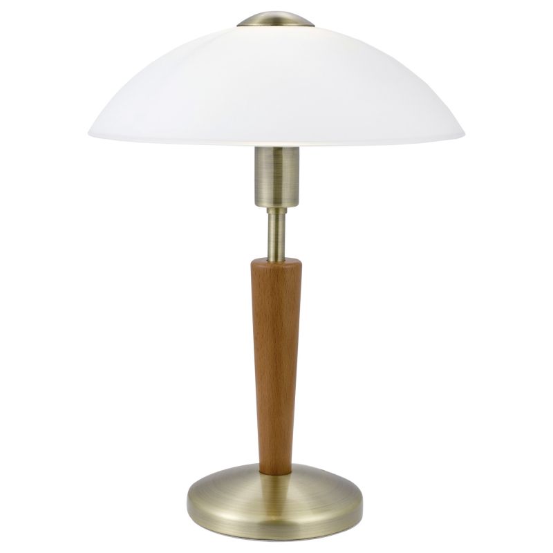 Eglo-87256 - Solo 1 - White Glass with Wood and Brass Touch Table Lamp