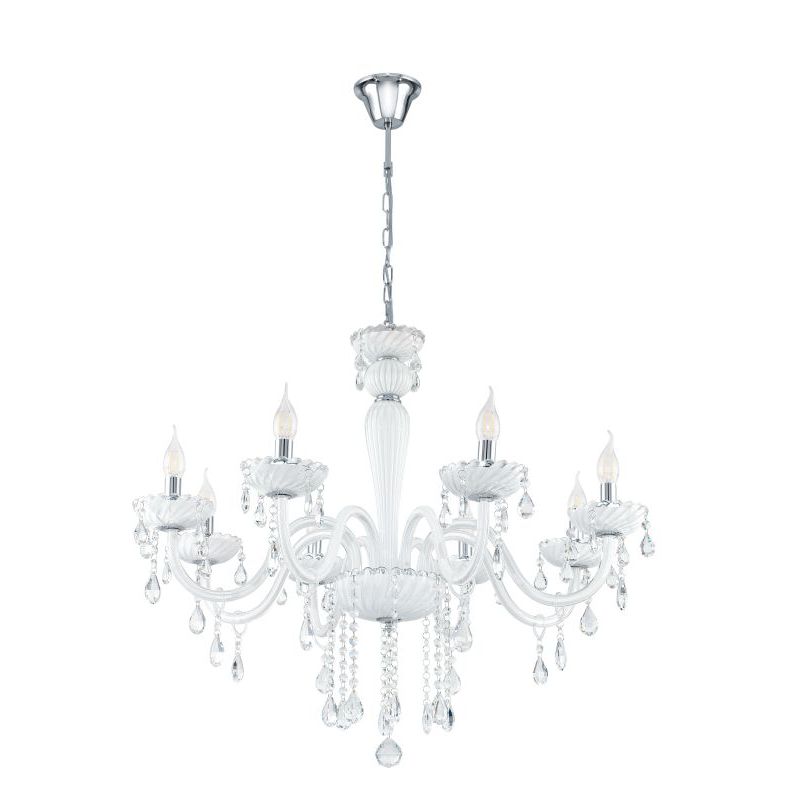 Eglo-39114 - Carpento - White and Transparent Crystal 8 Light Chandelier