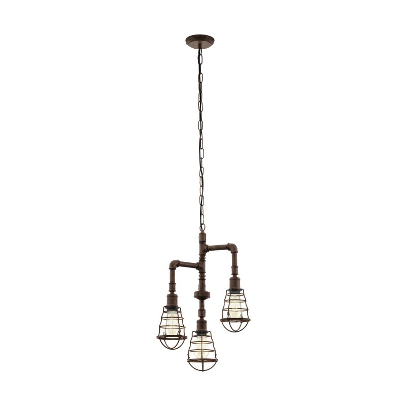 Ceiling Lights - Port Seton - Vintage Antique Brown 3 Lights Pipe Pendant Eglo-49808 - Port Seton - Vintage Antique Brown 3 Lights Pipe Pendant