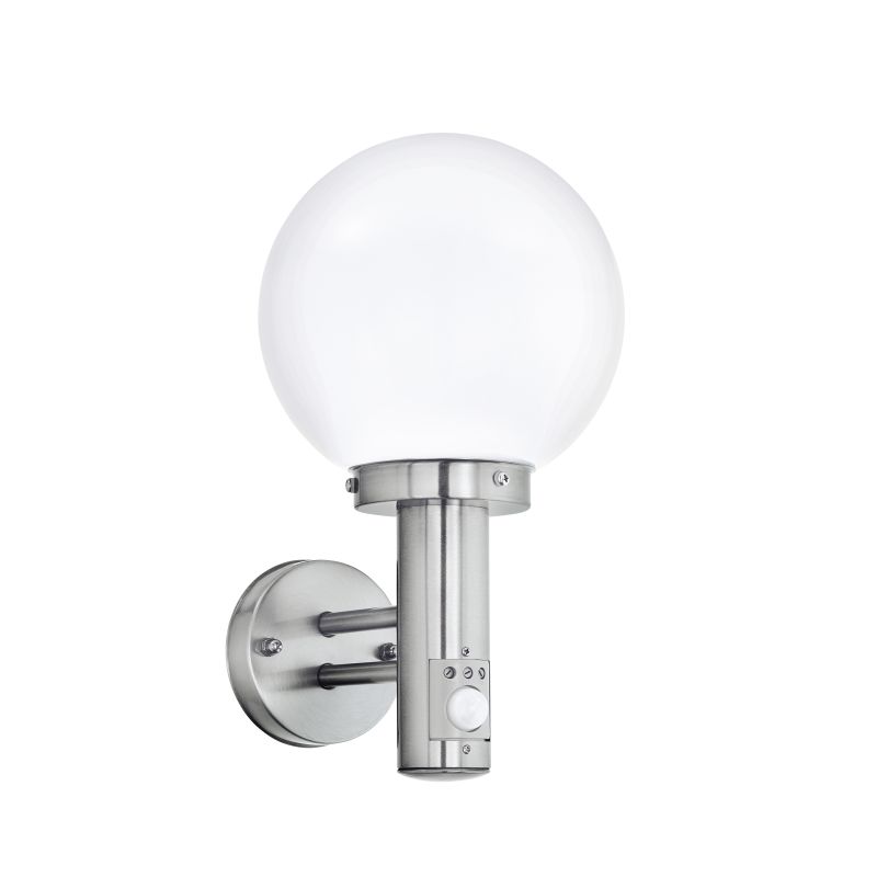 Eglo-27126 - Nisia - Stainless Steel with White Globe Sensor Wall Lamp