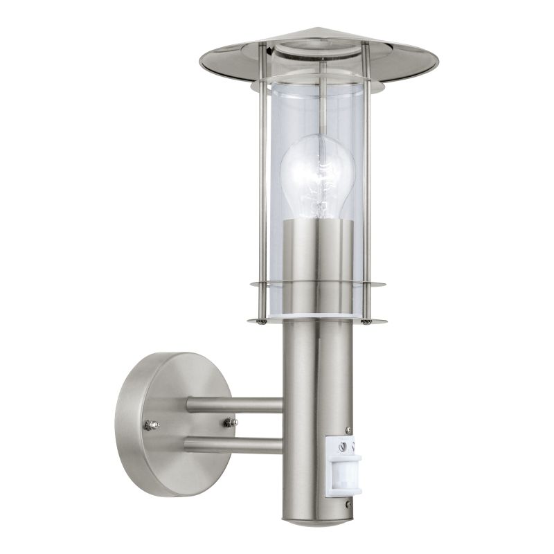 Eglo-30185 - Lisio - Modern Clear Glass with Stainless Steel Lantern Sensor Wall Lamp