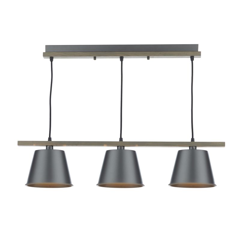 Kitchen Lights - Arken - Grey Metal with Wood 3 Light over Island Fitting Dar-ARK0348 - Arken - Grey Metal with Wood 3 Light over Island Fitting