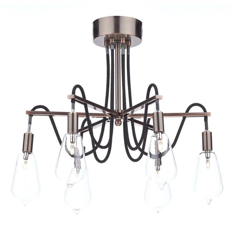 Ceiling Lights - Scroll - Transparent Glass with Copper 6 Light Centre Fitting Dar-SCR0664 - Scroll - Transparent Glass with Copper 6 Light Centre Fitting