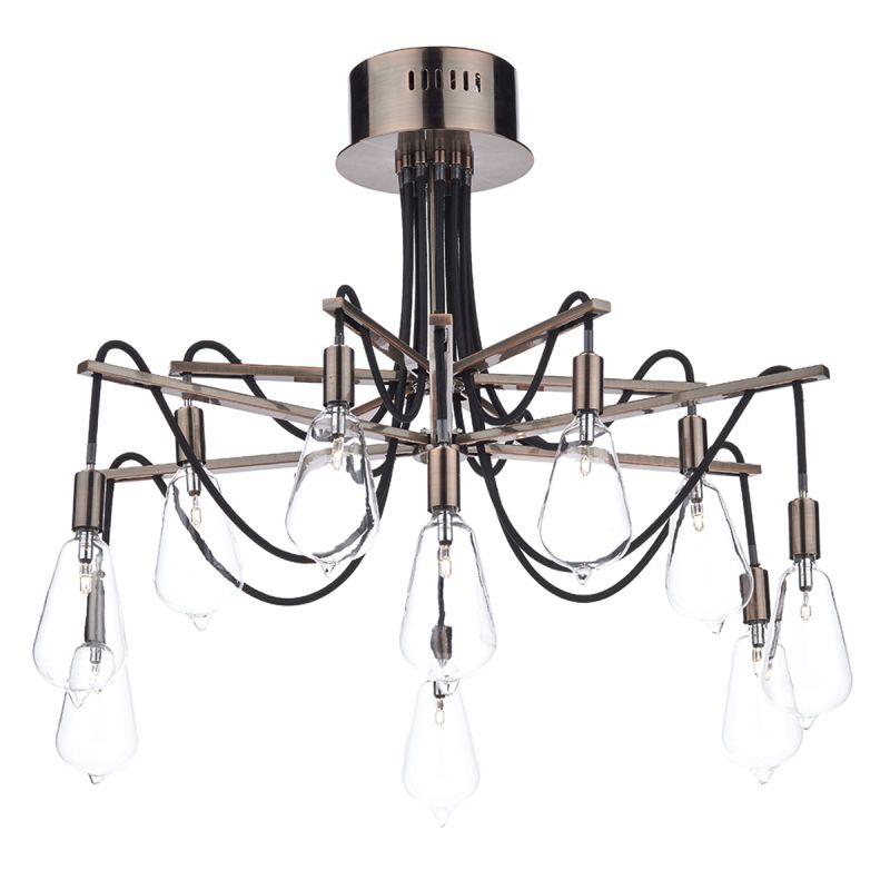 Ceiling Lights - Scroll - Transparent Glass with Copper 10 Light Centre Fitting Dar-SCR2364 - Scroll - Transparent Glass with Copper 10 Light Centre Fitting
