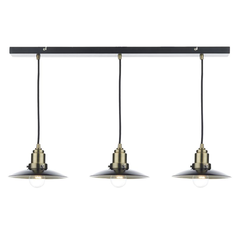 Dar-HAN0354 - Hannover - Black with Antique Brass 3 Light over Island Fitting