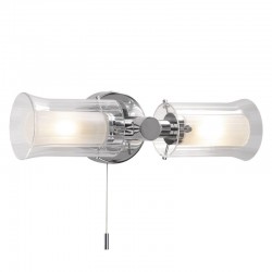 Elba - Bathroom Chrome Twin Wall Lamp with Ribbed Glass Elba - Bathroom Chrome Twin Wall Lamp with Ribbed Glass