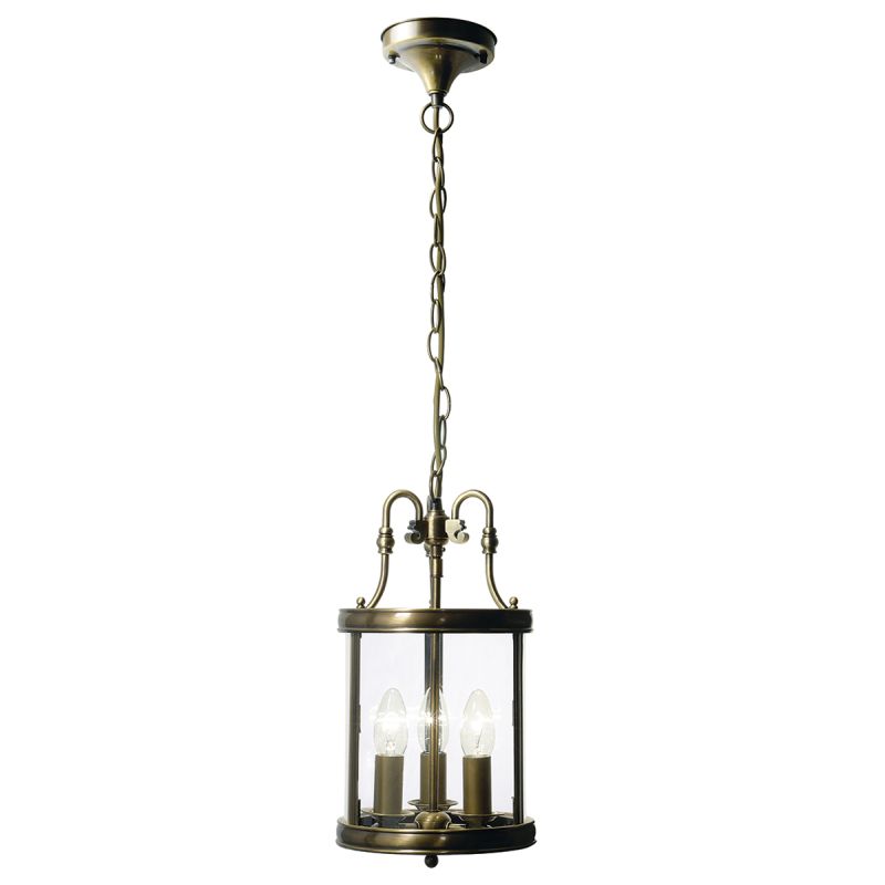 Dar-LAM0375 - Lambeth - Antique Brass and Clear Glass 3 Light Lantern Pendant