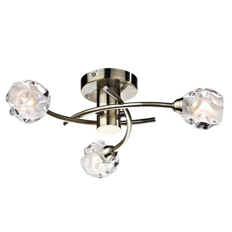 Dar-SEA5375 - Seattle - Sculptured Glass with Antique Brass 3 Light Centre Fitting