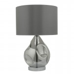 Quinn - Smoked Glass Table Lamp with Grey Fabric Shade