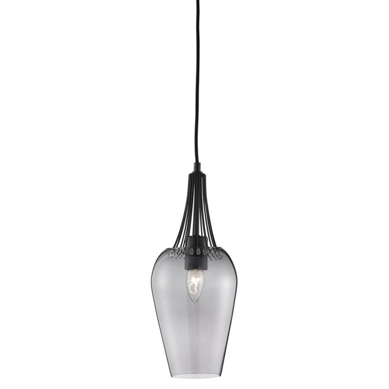 Ceiling Lights - Whisk - Smoky Glass with Matt Black Trim Single Pendant Searchlight-8911BK - Whisk - Smoky Glass with Matt Black Trim Single Pendant