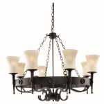 Cartwheel - Black Iron with White Glass 8 Light Centre Fitting Cartwheel - Black Iron with White Glass 8 Light Centre Fitting