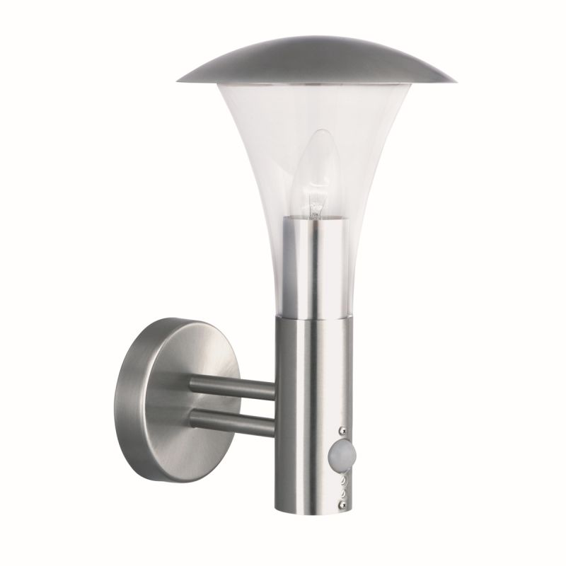 Searchlight-095 - Strand - Outdoor Satin Silver & Clear Sensor Wall Lamp