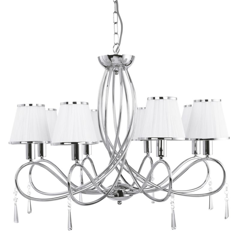 Ceiling Lights - Simplicity - White & Chrome with Crystal 8 Light Centre Fitting Searchlight-1038-8CC - Simplicity - White & Chrome with Crystal 8 Light Centre Fitting