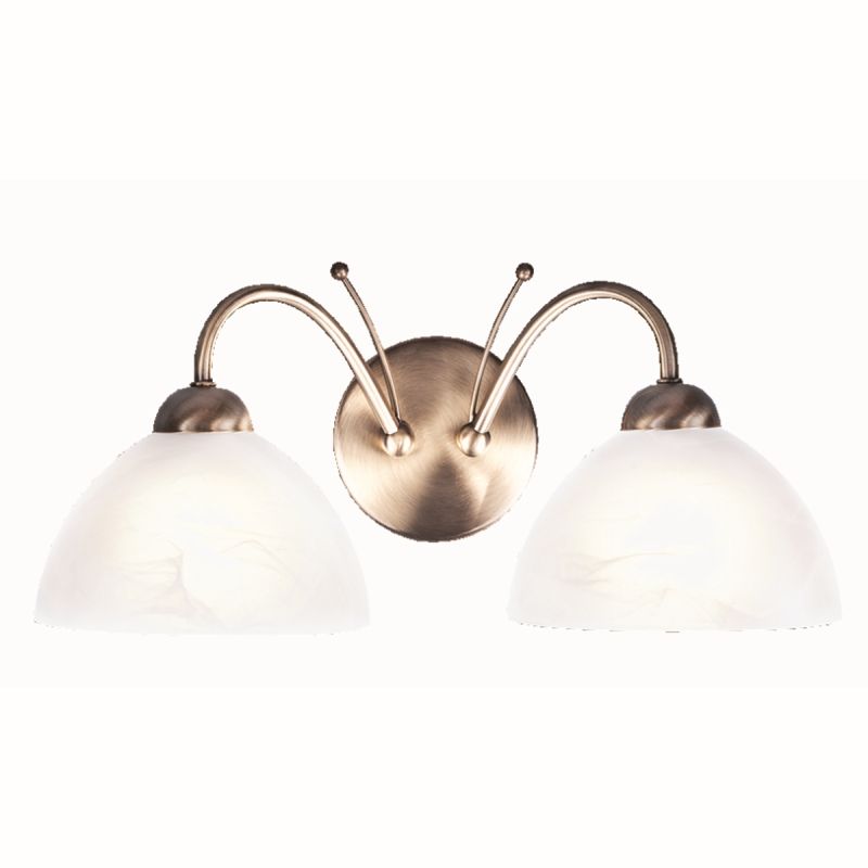 Searchlight-1132-2AB - Milanese - Antique Brass & Alabaster Glass Twin Wall Lamp