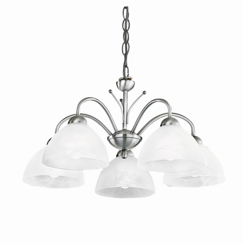 Searchlight-1135-5SS - Milanese - Satin Silver & Alabaster Glass 5 Light Centre Fitting