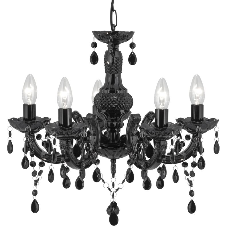 Searchlight-1455-5BK - Marie Therese - Black Crystal  & Acrylic 5 Light Chandelier