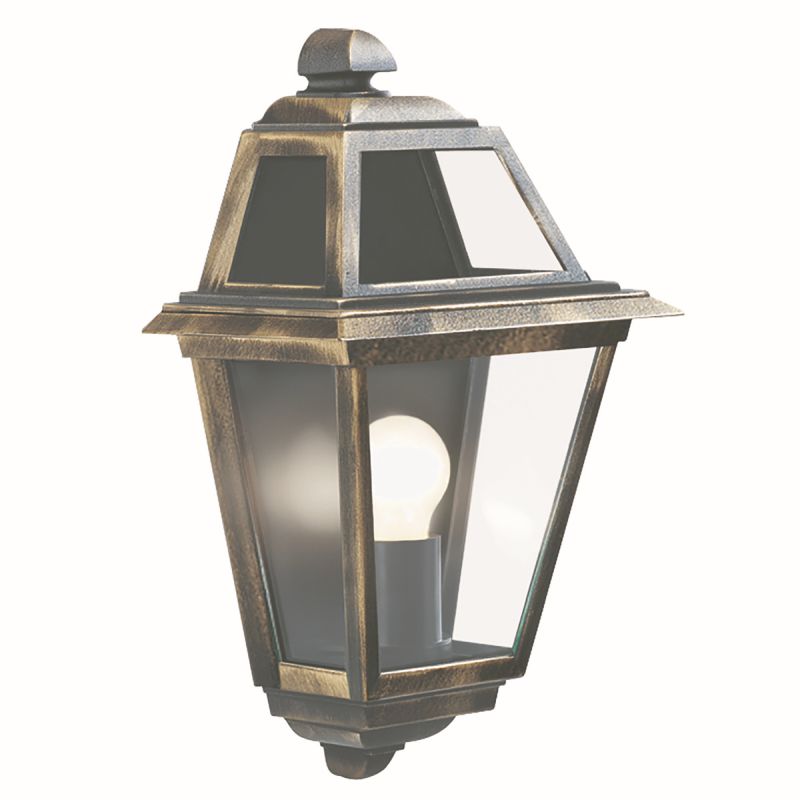Searchlight-1523 - New Orleans - Outdoor Black & Gold with Glass Half Wall Lamp