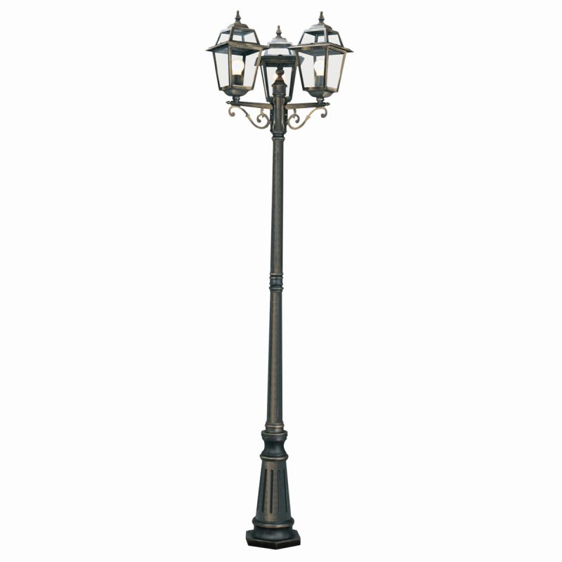 Searchlight-1528-3 - New Orleans - Outdoor Black & Gold with Glass 3 Light Post