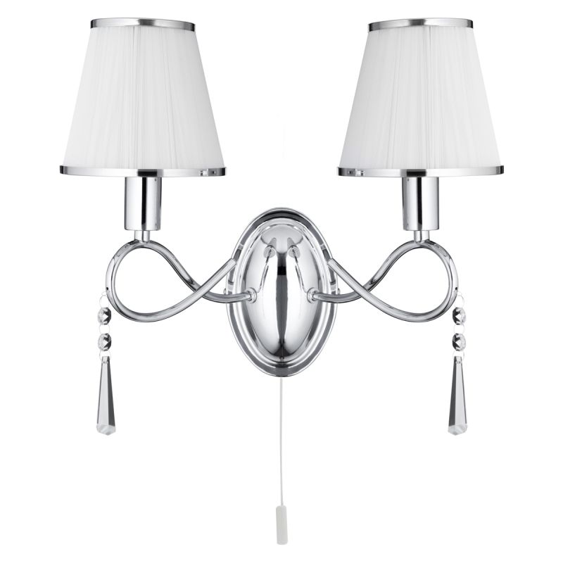 Searchlight-2032-2CC - Simplicity - White & Chrome with Crystal 2 Light Wall Lamp