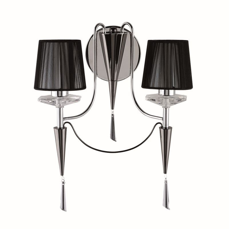 Wall Lights - Duchess - Black Chrome with Black Shade & Crystal Wall Lamp Searchlight-2082-2CC - Duchess - Black Chrome with Black Shade & Crystal Wall Lamp