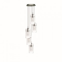 Duo 1 - Double Clear & Frosted Glass 5 Light Cluster Pendant Duo 1 - Double Clear & Frosted Glass 5 Light Cluster Pendant
