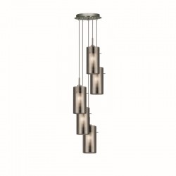 Duo 2 - Double Smoky & Frosted Glass 5 Light Cluster Pendant Duo 2 - Double Smoky & Frosted Glass 5 Light Cluster Pendant