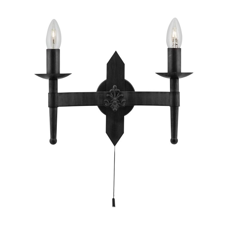 Searchlight-2422-2BK - Cartwheel II - Gothic Matt Black 2 Light Wall Lamp