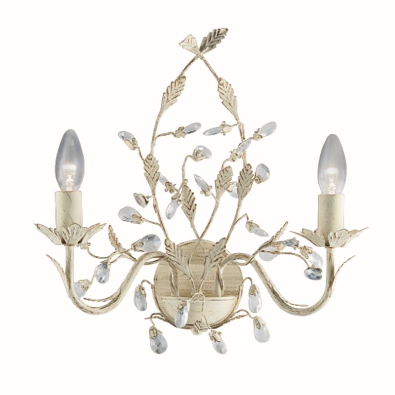 Searchlight-2492-2CR - Almandite - Cream & Gold with Crystal 2 Light Wall Lamp