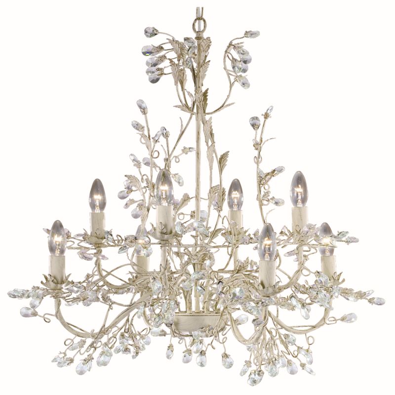 Searchlight-2498-8CR - Almandite - Cream & Gold with Crystal 8 Light Centre Fitting